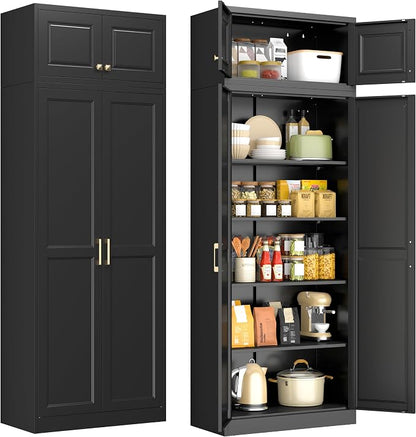 86" Tall Black Metal Storage Cabinet with Doors and 4 Adjustable Shelves, Heavy Duty Steel Pantry Cabinet for Garage, Kitchen, Extra Large Industrial Cupboard (2 Packages)