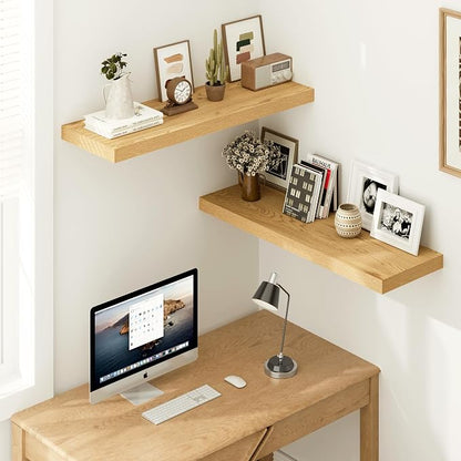 Vivelove 12 Inch Deep Floating Shelves 35.4 inch Long, Thick Wall Shelves with Invisible Brackets, for Bedroom Bathroom Living Room Kitchen Office, Rustic Farmhouse Decor, 36x12x1.5 Set of 2, Oak