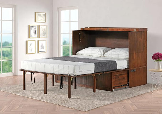 Mega Solutions Murphybedz Tuscany Murphy Cabinet Chest Bed with Charging Station 6 Inch (Tobacco, Queen)