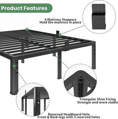 NKZ 14 Inch Queen Bed Frame, Sturdy Metal Platform with Round Corner Legs, 3,500 lbs Heavy Duty Steel Slat Support, Easy Assembly, Noise Free, No Box Spring Needed