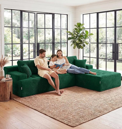 Hobestluk Modular Sectional Sofa Couches L-Shape Couch 3 Seat Modular Sofa Memory Foam Sectional Couches for Living Room, Cloud Couch (Emerald Corduroy, 108", Right Hand Facing)