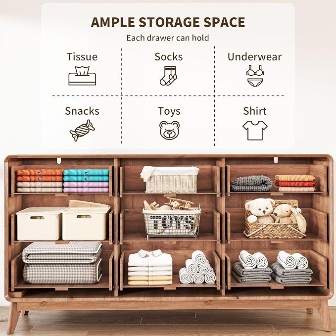 2-Piece Farmhouse Bedroom Dresser Set, Tall 5-Drawer Chest & 9-Drawer Dresser, Handle-Less Design, Rounded Corners, Anti-Tip Safety Furniture, Wooden Bedroom Storage Cabinet, Natural