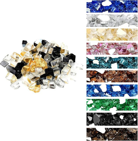 Onlyfire 10 Pounds Blended Reflective Fire Glass for Fire Pit Fireplace and Landscaping, 1/4 Inch Mixed Colored High Luster Fireglass Rocks for Outdoor and Indoor Use - Onyx Black+Platinum+Gold