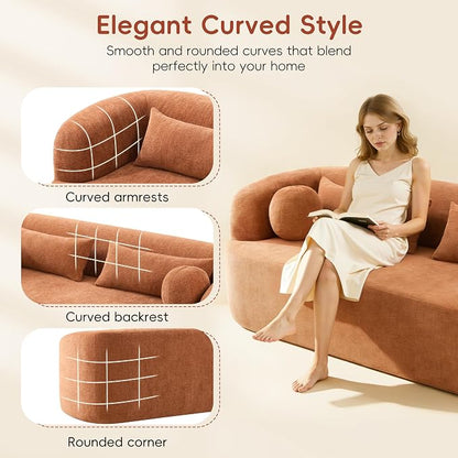 86" Chenille Cloud Loveseat Couch - Frameless Memory Foam Sofa with Pocket Springs | No Assembly Luxury 3-Seater Modern Curved Floor Sofa in a Box for Living Room & Apartment | Breathable material
