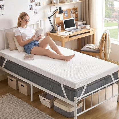 SINWEEK 2 Inch Memory Foam Mattress Topper Twin XL Size with Breathable Bamboo Cover for College Dorm, Pressure Relief Mattress Pad to Revitalize Old Beds, Non-Slip and Machine Washable for Easy Care