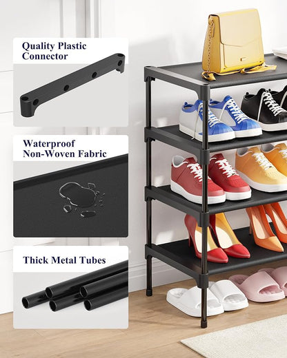 Kitsure Shoe Rack - Non-Woven Shoe Rack Shelf, Shoe Organizer for Closet, Entryway, Garage & Corridor, Stackable Shoe Shelves, X-Large, Black
