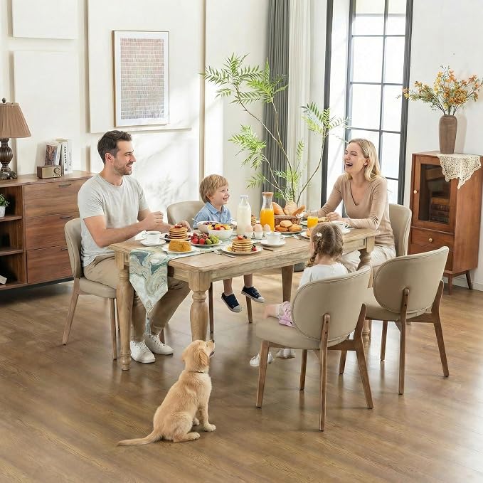 YOUNIKE Dining Chairs Set of 8 Modern Kitchen Dining Room Chairs Khaki | Faux Leather Upholstered Armless Side Chair Wide Padded Seat with Wooden Legs for Kitchen Dining Living Room Bedroom