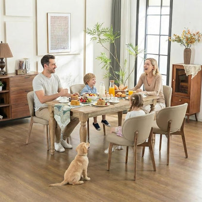 YOUNIKE Dining Chairs Set of 8 Modern Kitchen Dining Room Chairs Khaki | Faux Leather Upholstered Armless Side Chair Wide Padded Seat with Wooden Legs for Kitchen Dining Living Room Bedroom