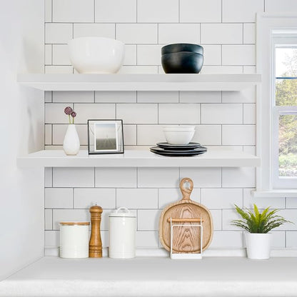 Sorbus Floating Shelves for Wall - 35 Inch Long Bathroom Shelves, Wall Decor for Bedroom, Kitchen, Living Room & Book Storage - Mounted Floating Shelf with Invisible Brackets (White, 2 Pack) | Long Wall Shelves