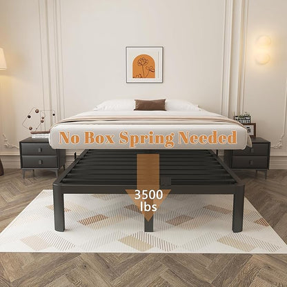 12 Inch Black Full Size Bed Frame with Baffles, Metal Full Bed Frame No Box Spring Need, Heavy Duty Steel Platform Support, Reserved Holes, Round Corner Legs, Storage Space, Noiseless