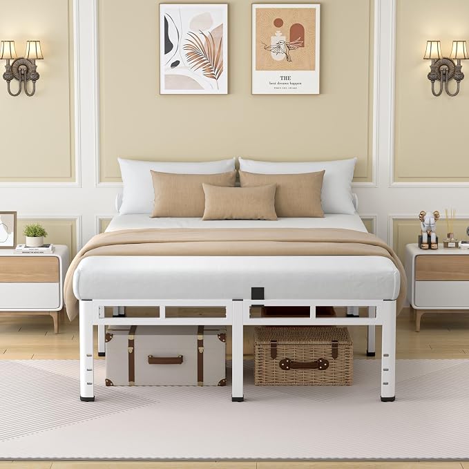NKZ 22 Inch King Size Bed Frame, Metal Bed Frame & Box Spring 2 in 1 Platform with Round Corner Legs, 4000Lbs Heavy Duty Metal Frame, Mattress Slide Stopper, Headboard Hole, Noise-Free, Easy Assembly
