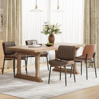 MALOL Leather Dining Chairs Set of 2, Modern Upholstered Dining Room Kitchen Chairs with Metal Legs and Wooden Back Support for Home Dining Room/Restaurant, Brown