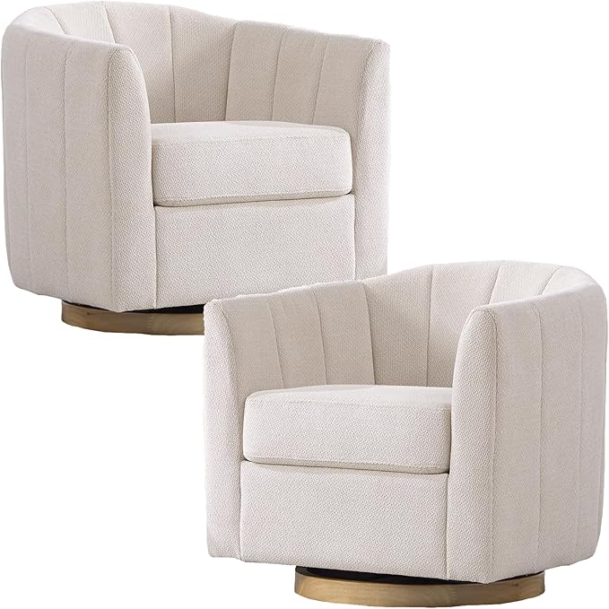 Swivel Barrel Chair Set of 2, 360 Degree Round Swivel Accent Chair for Living Room, Mid Century Modern Upholstered Accent Chair,Comfy Tufted Sofa Armchairs for Bedroom,Nursery,Chenille, Beige