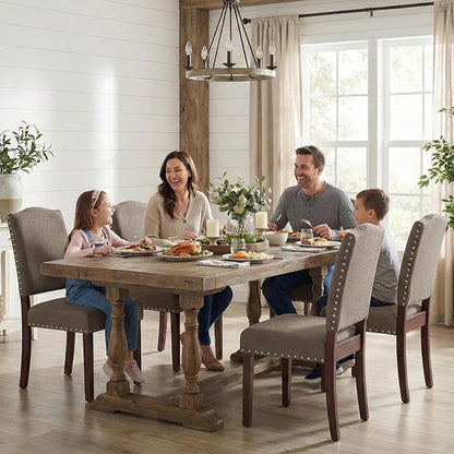Upholstered Parsons Dining Chairs Set of 6, Modern Dining Room Chairs with Back, Fabric Kitchen Side Chairs with Wood Legs, Nailhead Trim for Dinner Farmhouse Restaurant, Taupe