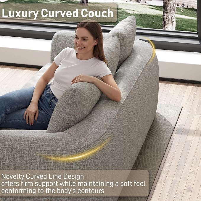Curved Convertible Futon Sofa Bed,Modern Boneless Sleeper Couch,Curved Modern 3 Seater Cloud Couch