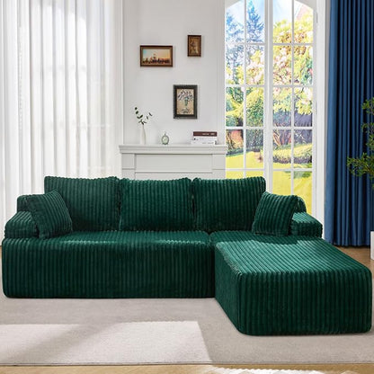 Hobestluk Boneless Couch Modular Sectional Sofa L-Shape Oversized Chaise | 108" Right Facing Chaise Green,Memory Foam,Removable Cover,Non-slip Bottom,No Assemble Required,Living Room Furniture