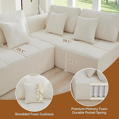140''Modular Sectional Couches for Living Room, Cloud Boneless Compressed Sectional Sofa, Oversized U Shaped 9 Seater Upholstered Memory Foam Sofa, No Assembly, Chenille Beige