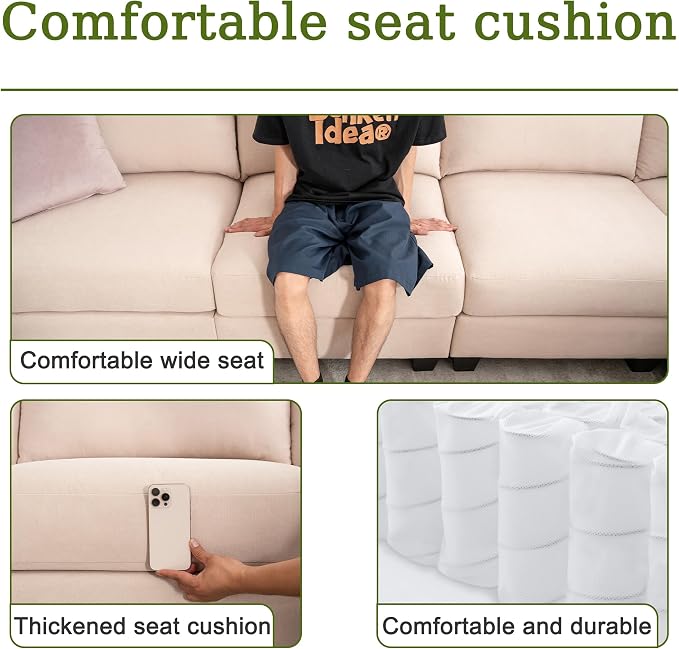 150.4" Large Sectional Couches for Living Room, 8 Seater L Shaped Modular Sectional Sofa with Storage Ottoman & USB, Oversized Corner Couch for Living Room（Beige）