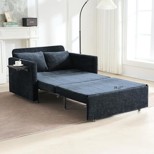 45" Oversize 3-in-1 Sleeper Chair Pull Out Bed, 75" Long Single Sleeper Sofa Bed with Wing Table and Side Pocket for Living Room, Bedroom, Small Space, Blue