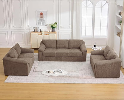 Oversized Boneless Couch Sets, Modern 3 Seater Sofa with 2 Loveseat Sofas, Floor Cloud Couch Sets with Extra Comfy Soft Deep Seats for Living Room, Apartment, No Assemby, Set of 3, Brown