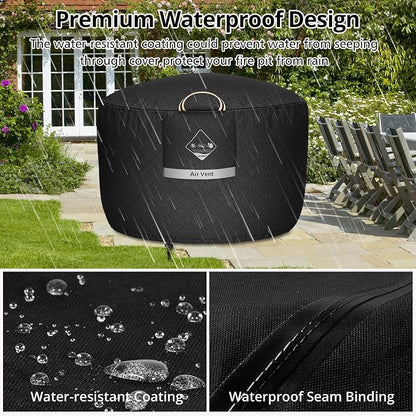 QH.HOME Fire Pit Cover Round Super Waterproof, 36" D X 24" H Outdoor Firepit Cover 600D Strong Tear Resistant, Premium Fading Resistant for Gas Fire Pit
