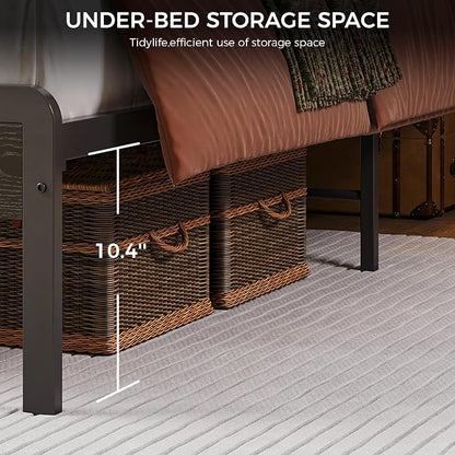 LIKIMIO Queen Bed Frame with Headboard, Dark Wood Camas Queen with Strong Supports, Sturdy, Noise-Free, No Box Spring Needed, Black