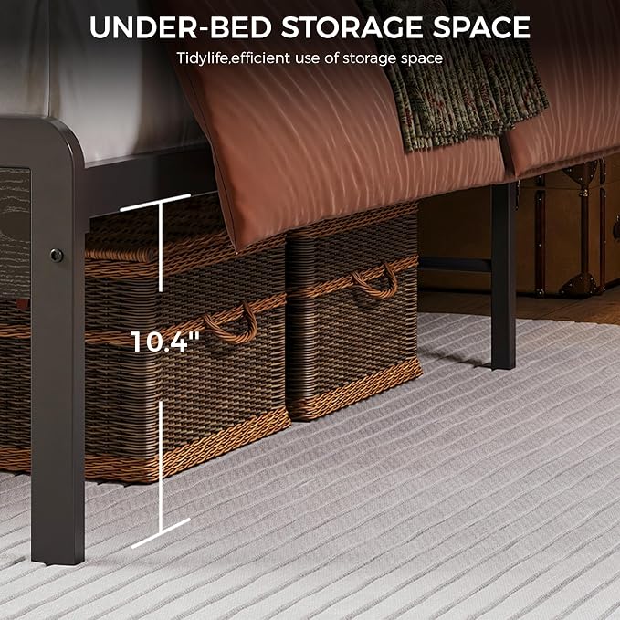LIKIMIO King Bed Frame with Headboard, Dark Wood Camas King with Strong Supports, Sturdy, Noise-Free, No Box Spring Needed, Black