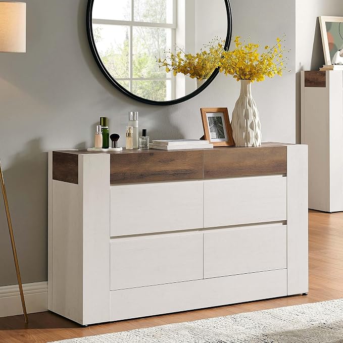 OKD 6 Drawer Dresser for Bedroom, 54" Wide Chest of Drawers with Thick Wood Design, Handleless, Modern Bedroom Dresser, Storage Organizer for Living Room/Entryway/Hallway, Antique White