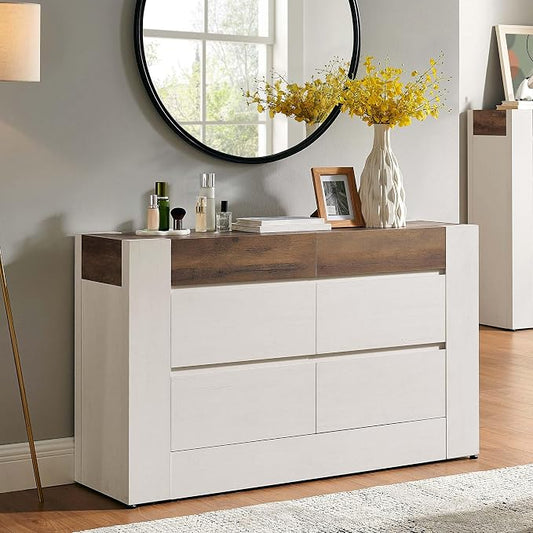 OKD 6 Drawer Dresser for Bedroom, 54" Wide Chest of Drawers with Thick Wood Design, Handleless, Modern Bedroom Dresser, Storage Organizer for Living Room/Entryway/Hallway, Antique White