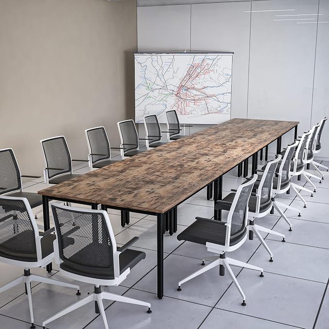Bonzy Home Conference Tables 18ft Office Computer Desk for Meeting Room Study Writing Printer Table Meeting Seminar Table for 20 People Rustic Vintage Brown 8PCS 220.4"x47.2"x29.5"