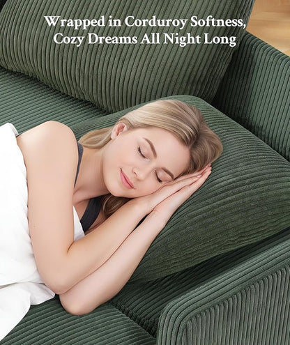 Welzona 47.2" Convertible Sofa Bed Couch, Comfy Corduroy Loveseat Sleeper Sofa, 620lbs Capacity Couch Bed, Easy Setup Love Seat Sleeper Bed 2 Pillows, Small Couches for Living Room/Office, Olive Green