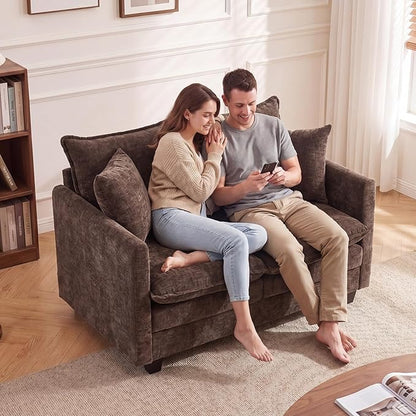 50'' Loveseat Sofa Cloud Sofa Couch, Modern Loveseats 2 Seat Couch 27" Deep Seat with 2 Pillows for Small Spaces Apartment Studio Office Bedroom Living Room, Brown