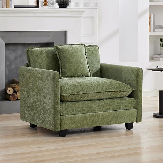 WUTUTUEE 41'' Modern Chenille Oversized Chair, Upholstered Accent Living Room Chair with Extra Thicked Deep Seat, Single Lounge Chair for Bedroom, Small Apartment,Green
