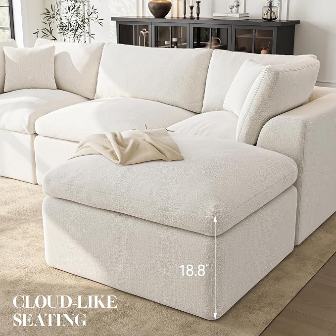 Loveseat Sofa with Ottoman | 72 Inch Modern Boneless Couch for Small Spaces | 2 Seater Small Sofa for Apartment Bedroom Living Room | Love Seat Ivory White