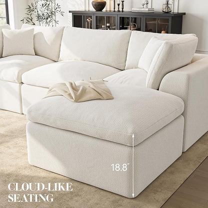 Loveseat Sofa with Ottoman | 72 Inch Modern Boneless Couch for Small Spaces | 2 Seater Small Sofa for Apartment Bedroom Living Room | Love Seat Ivory White