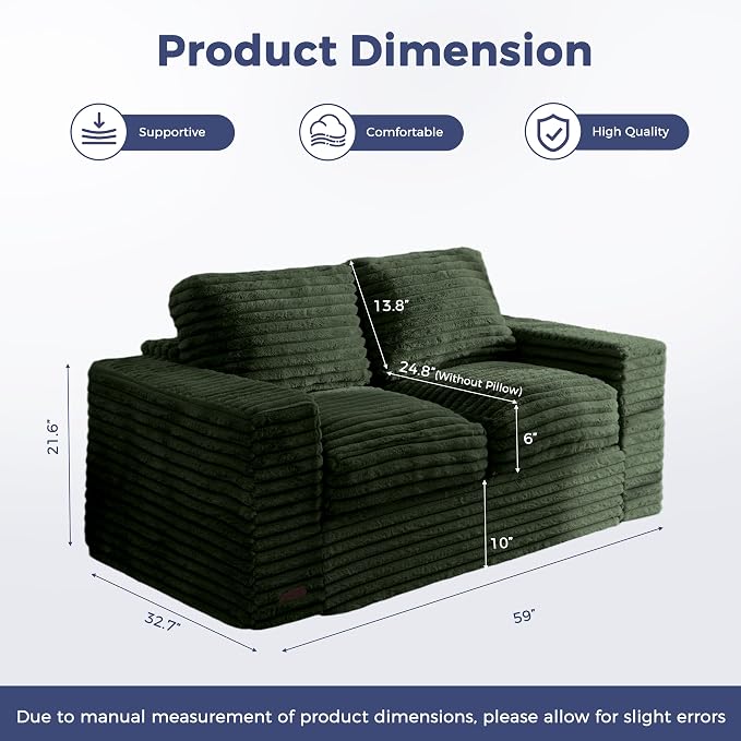 MAXYOYO Boneless Loveseat Sofa Couch for Adults, Floor Bean Bag Couch Sofa | Faux Fur Sofa with Armrests and Back Support, Plush Foam Filled Lounge Couch, Cozy Bean Bag Couch for Living Room, Apartment