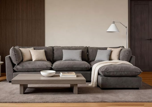 Iroomy Modular Sectional Sofa, Oversized Chenille Cloud Couch, Deep Comfy Seat, 4-Seater Sofas, Couches for Living Room, Dark Grey