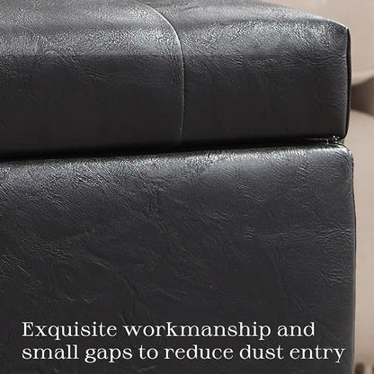 Zihanhome Leather Ottoman with Storage, Upholstered Button Tufted Ottoman Foot Rest, Foot Stools, 24" Rectangle Ottomans with Storage for Living Room, Bedroom, Dorms and Apartments (Black-PU)