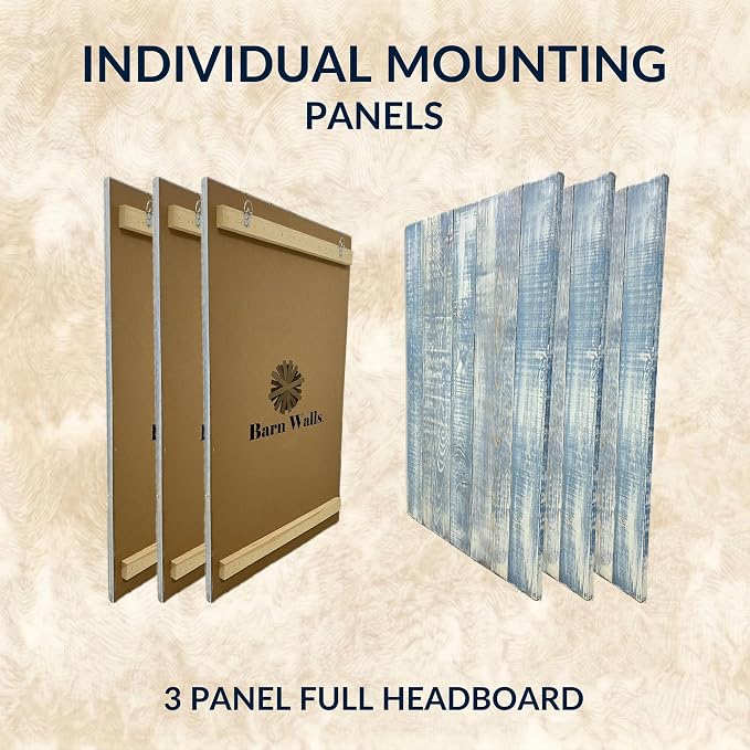 Barn Walls Full Wood Headboard - Blue Powderwash Farmhouse Design - Wall Mounted Floating Headboard for Full Bed - Handcrafted Solid Wood - Easy No-Drill Installation