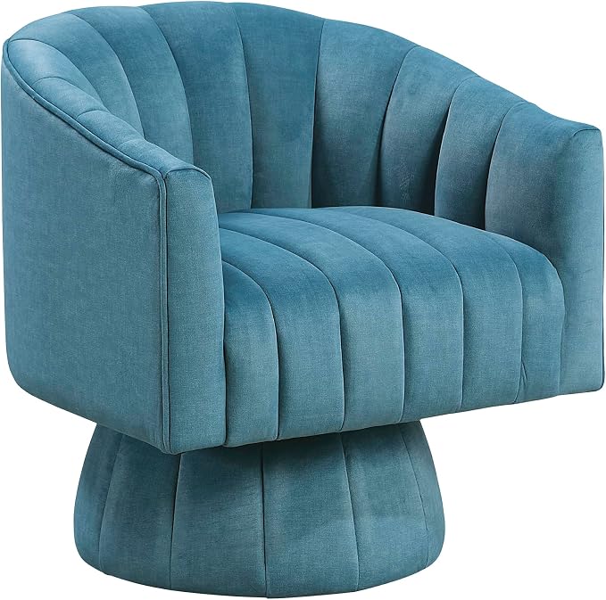 Lexicon Modern Swivel Accent Chair, Velvet Fabric Upholstered Swivel Lounge Chair with Rounded Base and Channel Stitching for Living Room/Bedroom/Office, Easy Assembly, Dark Teal