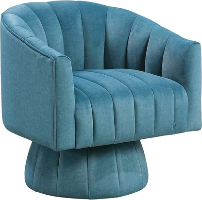 Lexicon Modern Swivel Accent Chair, Velvet Fabric Upholstered Swivel Lounge Chair with Rounded Base and Channel Stitching for Living Room/Bedroom/Office, Easy Assembly, Dark Teal