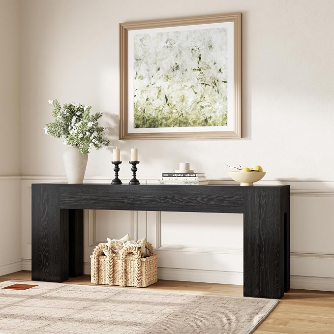 Epecoya Extra Long Sofa Console Table for Entryway Living Room, 79-Inch Farmhouse Wood Behind Couch Table, Rectangular Accent Console with Wooden Double Base for Hallway Foyer Entrance, Black