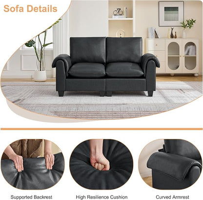70.5" Faux Leather Loveseat Sofa, Oversized 2 Seater Modular Sectional Upholstered Couch with Curved Armrests, Cloud Modern Deep Seat Love Seat Sofa for Living Room, Black