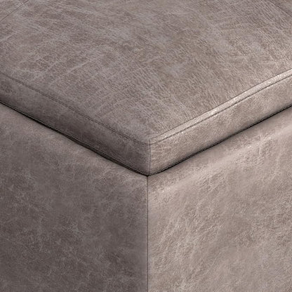 SIMPLIHOME Avalon Wide Contemporary Square Coffee Table Storage Ottoman, Distressed Grey Taupe, Table Ottoman