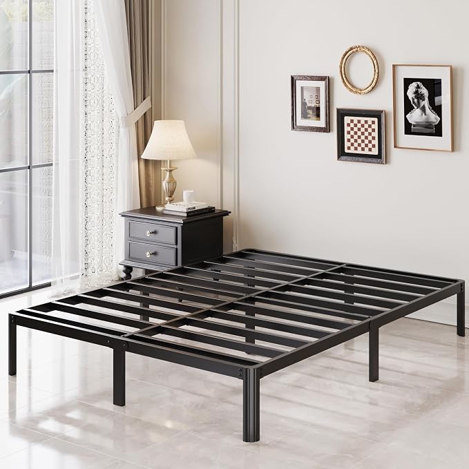 Lutown-Teen 10 Inch Queen Bed Frame with Rounded Corner Legs, 2000 LBS Heavy Duty Metal Queen Platform Bed Frame with Steel Slats Support, No Box Spring Needed, Noise Free, Easy Assembly