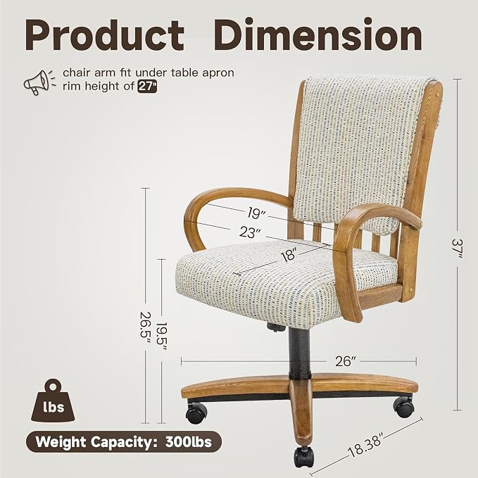 Chromcraft Set of 6 Caster Swivel Tilt Dining Chairs, Ultra Comfort Kitchen Chairs Casual Chairs with Soft Rubber Wheels Rolling Chair on Wheels for Kitchen(Ivanhoe NPL Nude)