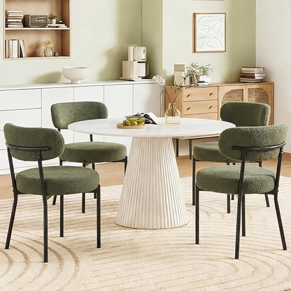 DUMOS Dining Chairs Set of 2, Mid Century Modern Chair Round Upholstered Curved Backrest, Kitchen Vanity Living Room Chairs with Black Metal Legs, Green