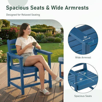 Furnimart 3-Piece Patio Bistro Set, HDPE Outdoor Chairs Set of 2 and Side Table, All-Weather Outdoor Furniture Set, Modern Conversation Sets with Coffee Table for Garden, Balcony, Porch, Blue