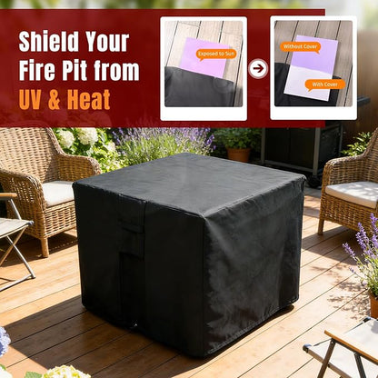 SHINESTAR Fire Pit Cover Square, Fits for 28-30 Inch Fire Pit Table, 600D Heavy Duty Fabric, Waterproof and Windproof, 30 x 30 x 24 Inches, Black