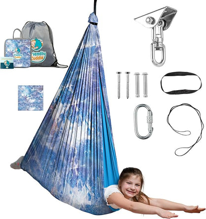 Indoor Sensory Swing for Kids or Outdoor – Holds 300lbs, Double-Layer, & 360° Swivel, Calming Compression Therapy Swing Hammock for Kids & Adults with All Hardware – Sensory-Motor Toys & Gifts